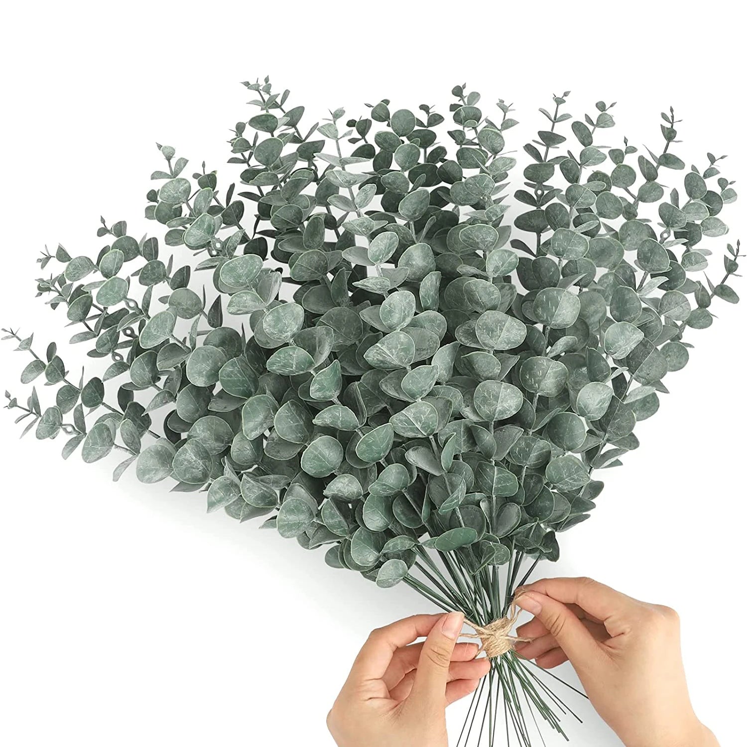 Lot de 12 tiges d'eucalyptus artificielles couleur vert, décoration végétale chic et moderne