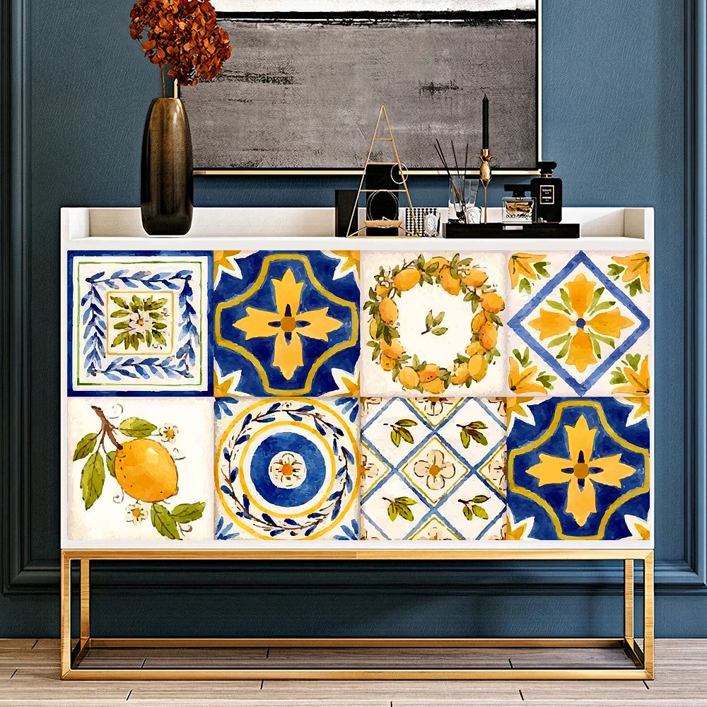 Lot de 16 autocollants muraux style aquarelle posés sur carrelage de cuisine ou salle de bain, décoration imperméable artistique et lumineuse - Décoration intérieure