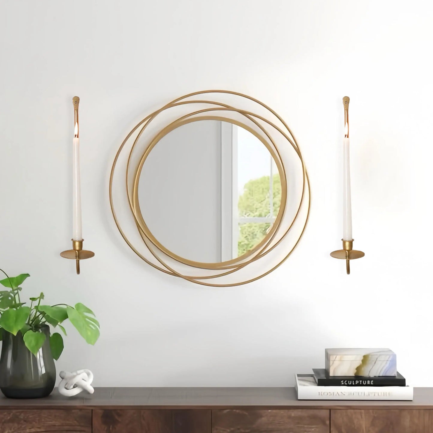 Lot de 2 bougeoirs muraux modernes en métal suspendus pour salon et cheminée. Décoration intérieure