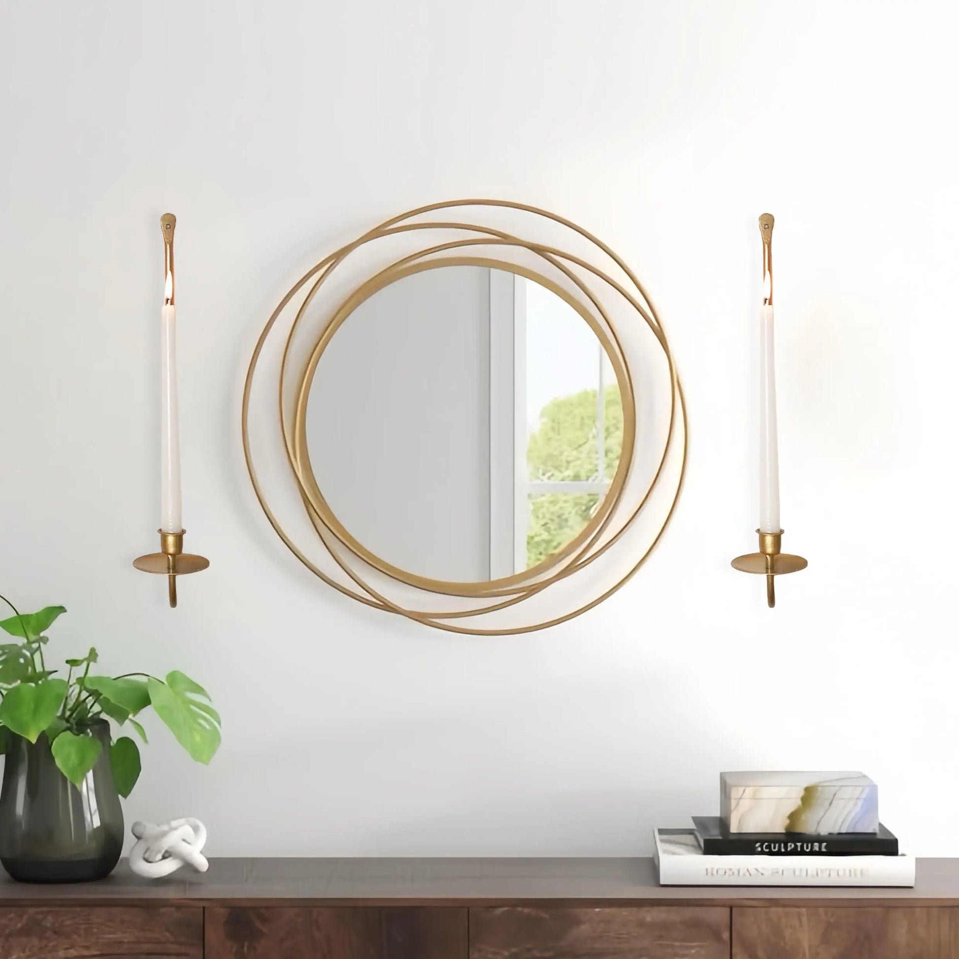 Lot de 2 bougeoirs muraux modernes en métal suspendus pour salon et cheminée. Décoration intérieure