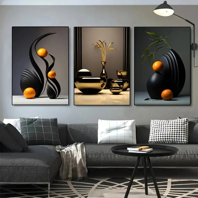 Lot de 3 affiches murales abstraites en toile – effet sculpture tridimensionnelle céramique – décoration moderne sans cadre pour salon ou chambre - Décoration intérieure