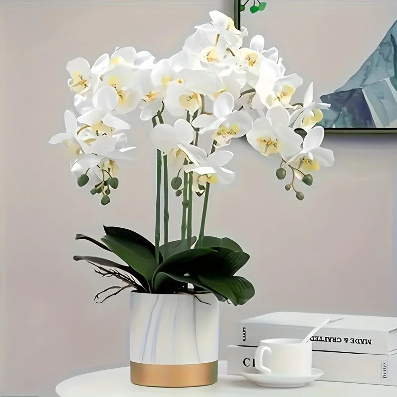 Lot de 3 bouquets d’orchidées artificielles 96 cm avec 9 fleurs réalistes, décoration élégante pour maison, mariage, jardin ou chambre
