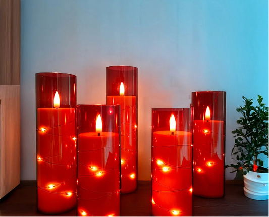 Lot de 5 bougies LED rouges sans flamme avec batterie incluse, décoration romantique et festive pour mariage et maison. Décoration intérieure
