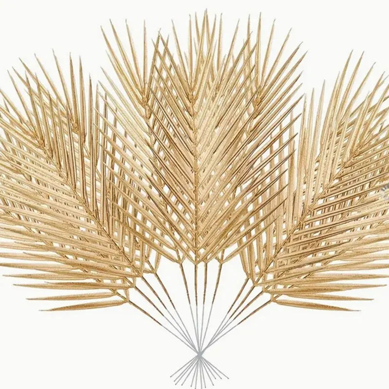 Lot de 5 feuilles de palmier artificielles dorées, décoration tropicale chic pour intérieur moderne ou bohème