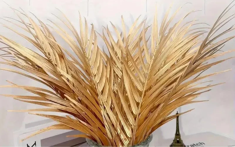 Lot de 5 feuilles de palmier artificielles dorées, décoration tropicale chic pour intérieur moderne ou bohème - Décoration intérieure