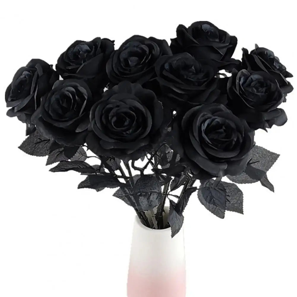 Lot de 5 roses noires artificielles en soie pour décoration intérieure élégante et mystérieuse