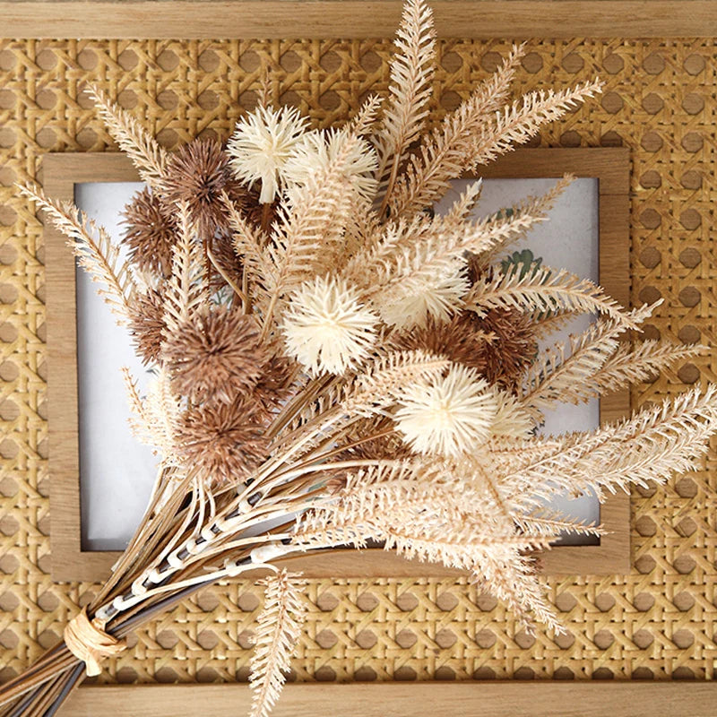 Lot de 6 ou 12 boules de fleurs artificielles marron en plastique, déco automnale et naturelle