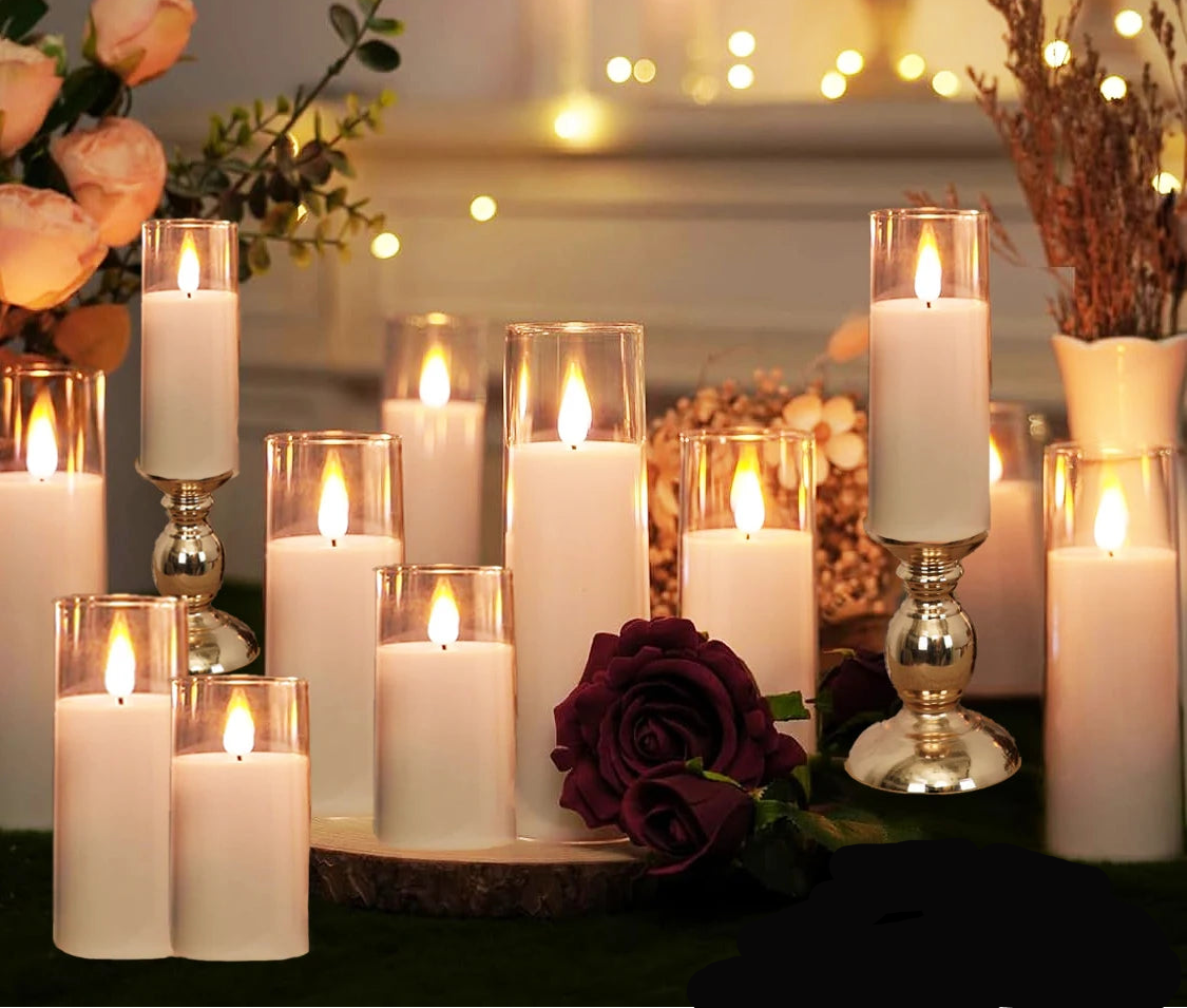 Lot de bougies LED artificielles sans flamme à piles, décoration romantique et glamour pour mariage et fête. Décoration intérieure