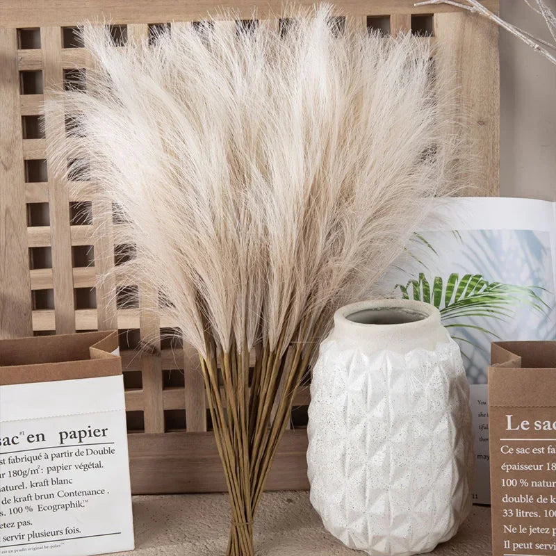 Lot de fausses herbes de pampa 55 cm, tiges décoratives effet plumeux naturel pour mariage, salon ou création florale bohème

