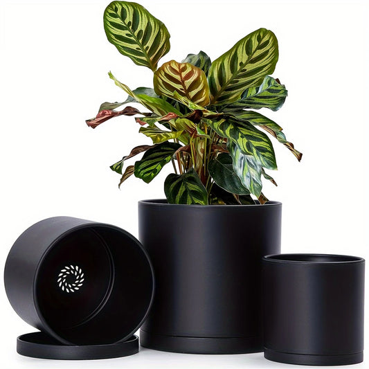 Lot de trois pots en plastique noir - Décoration intérieure