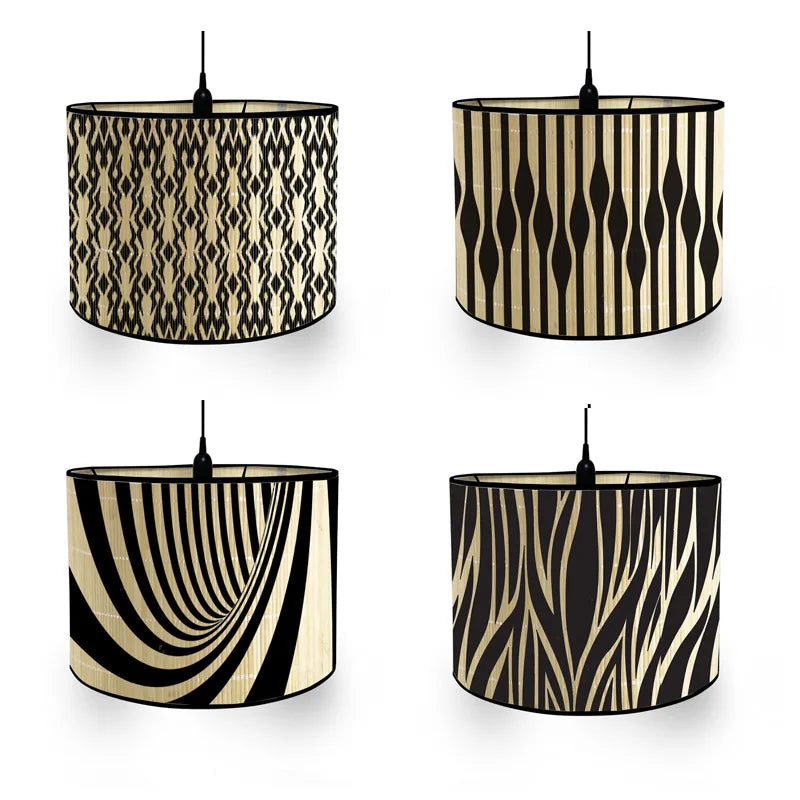 Lustre rétro japonais en bambou tressé, suspension artisanale pour éclairage zen dans bar, café ou salon - Décoration intérieure