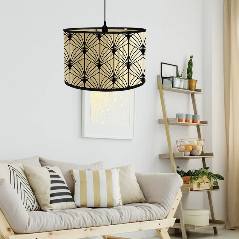 Lustre rétro japonais en bambou tressé, suspension artisanale pour éclairage zen dans  salon - Décoration intérieure