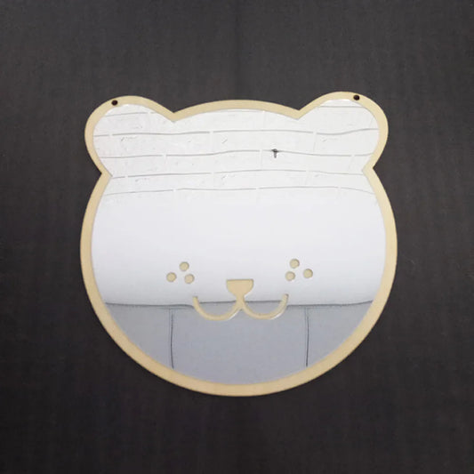 Miroir décoratif en acrylique avec cadre en bois naturel, orné de dessins de lapin et de nuage style cartoon, accroché dans une chambre d'enfant - Décoration intérieure