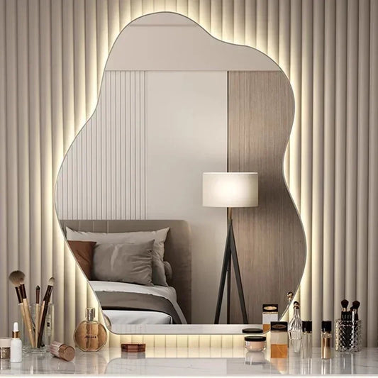 Miroir mural LED design avec capteur tactile et variateur, éclairage réglable pour salon ou salle de bain moderne - Décoration intérieure
