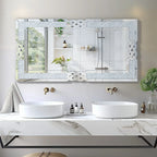 Miroir mural Wisfor rectangulaire avec bordures argentées et effet diamant concassé, suspendu dans un salon glamour lumineux - Décoration intérieure