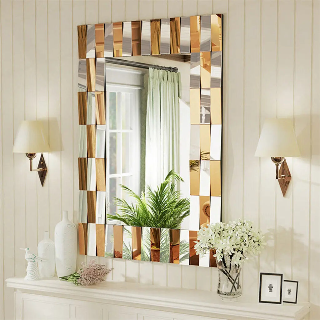 Miroir mural rectangulaire suspendu, finition soleil argenté fauve avec verre biseauté, élégant et moderne pour la maison - Décoration intérieure