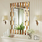 Miroir mural rectangulaire suspendu, finition soleil argenté fauve avec verre biseauté, élégant et moderne pour la maison - Décoration intérieure
