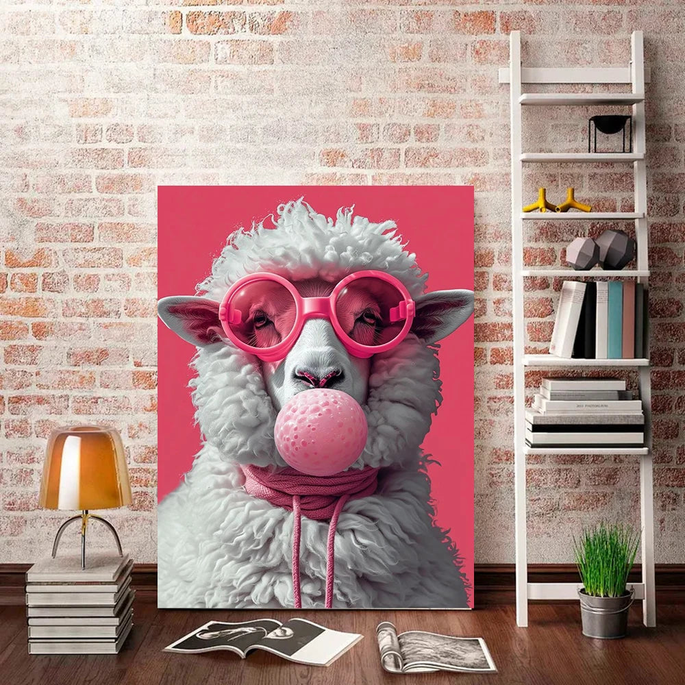 Mouton rigolo avec lunettes – affiche murale imprimée sur toile - Décoration intérieure 