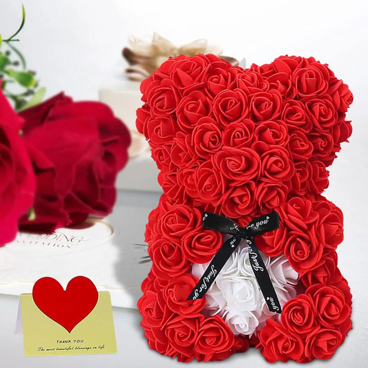 Ours en peluche décoratif fait de roses éternelles artificielles pour une touche romantique et élégante en intérieur