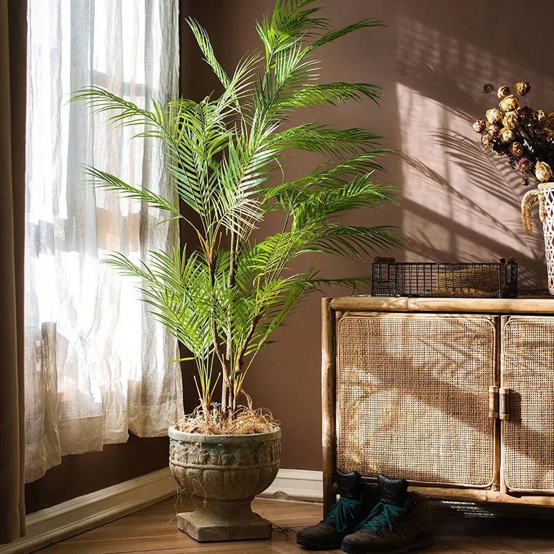 Palmier artificiel 125 cm avec feuilles Monstera réalistes, décoration tropicale en plastique pour intérieur, jardin ou ambiance de Noël