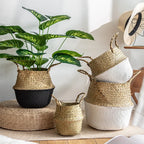 Panier en jonc de mer tissé style nordique, pot de fleurs pliable et déco naturelle pour plantes d’intérieur - Décoration intérieure
