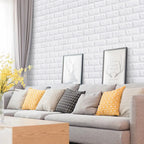 Panneaux muraux autocollants blanc en mousse 3D installés sur mur de salon ou derrière télévision, revêtement imperméable et décoratif à relief moderne - Décoration intérieure