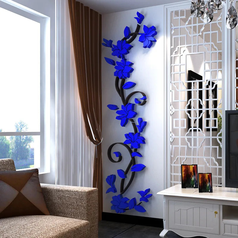 Papier peint miroir à fleurs en acrylique – autocollants muraux décoratifs 3D pour salon, chambre et fond de télévision - Décoration intérieure