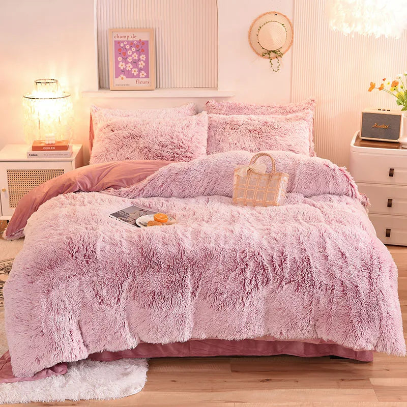 Parure de lit Super Shaggy Smile – Velours de vison ultra doux, couette, et taies. Décoration Intérieure.
