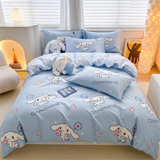 Parure de lit  avec housse de couette animée et taies d’oreiller assorties, style japonais mignon pour chambre fille. Décoration Intérieure