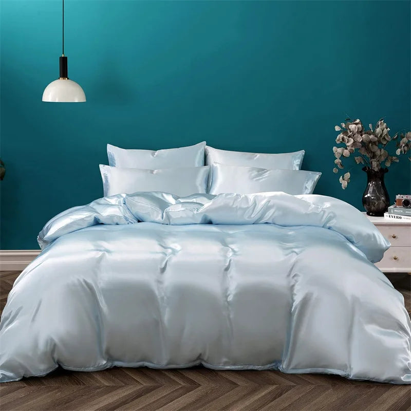 Parure de lit en soie de mûrier – Ensemble 3 pièces couleur unie, housse de couette et taies, luxe naturel. Décoration intérieure.