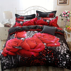 Parure de lit imprimée Rose rouge, housse de couette florale avec taies d’oreiller assorties, style romantique et élégant. Décoration Intérieure.