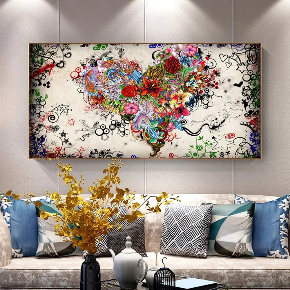 Peinture abstraite colorée à fleurs sur toile – décoration murale moderne pour salon, chambre ou bureau - Décoration intérieure