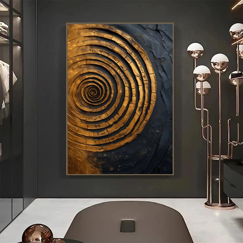 Peinture abstraite noir et or – Design sable Carimplantée - Décoration intérieure