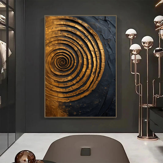 Peinture abstraite noir et or – Design sable Carimplantée - Décoration intérieure