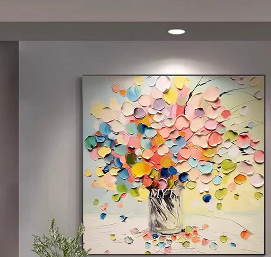 Peinture à l’huile abstraite de fleurs colorées imprimée sur toile sans cadre, décoration murale élégante pour salon ou chambre - Décoration intérieure
