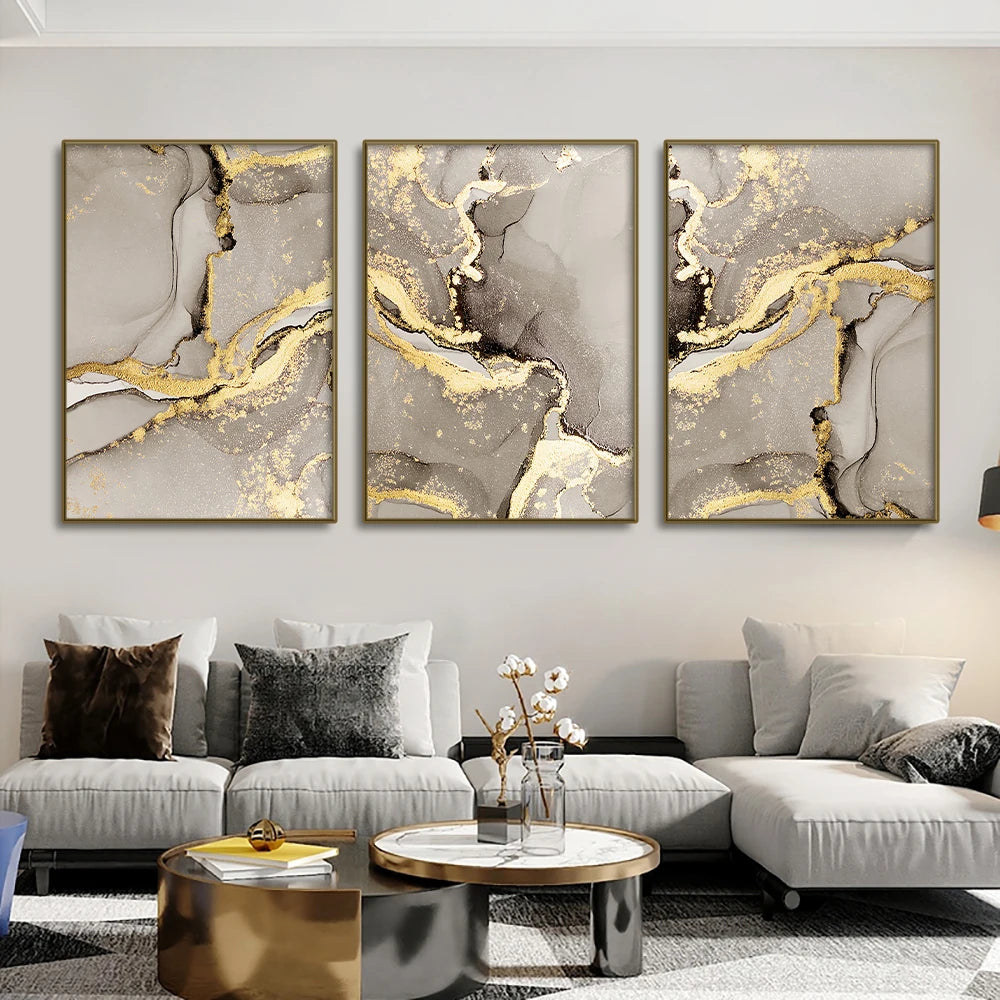 Peinture murale abstraite dorée – élégance et raffinement - Décoration intérieure
