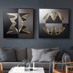 Peinture nordique luxe en noir et doré – décoration murale pour salon - Décoration intérieure