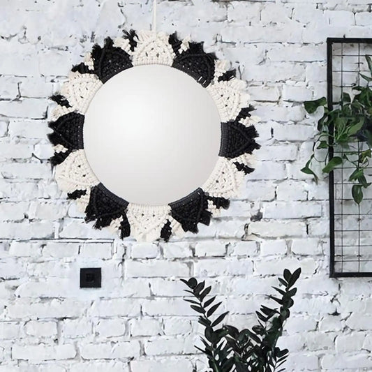 Petit miroir mural rond en macramé tissé à la main, décoration bohème pour entrée, bureau ou chambre - Décoration intérieure