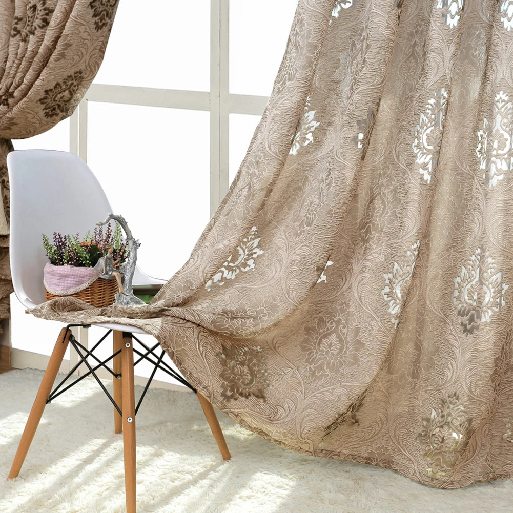 Petit rideau jacquard floral marron clair – style européen pour fenêtre de salon ou balcon, décoration intérieure élégante - Décoration intérieure