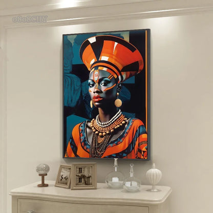 Portrait abstrait de Reine Africaine sur toile – art mural ethnique et moderne pour décoration intérieure - Décoration intérieure
