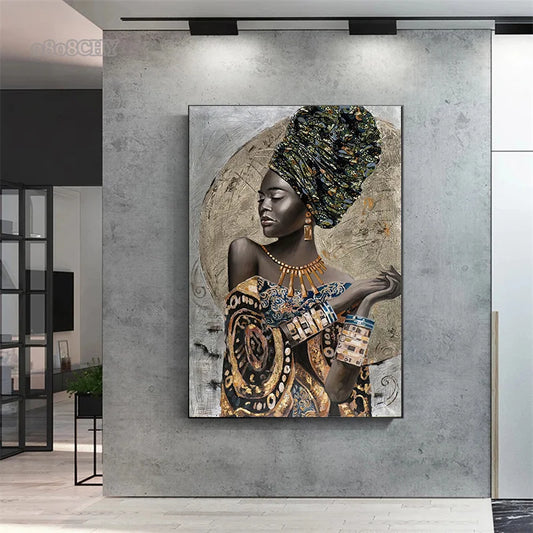 Portrait abstrait de femme africaine sur toile, art mural moderne et coloré pour décoration intérieure élégante - Décoration intérieure