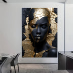 Portrait abstrait noir et or imprimé – Affiche murale moderne pour décoration intérieure élégante - Décoration intérieure