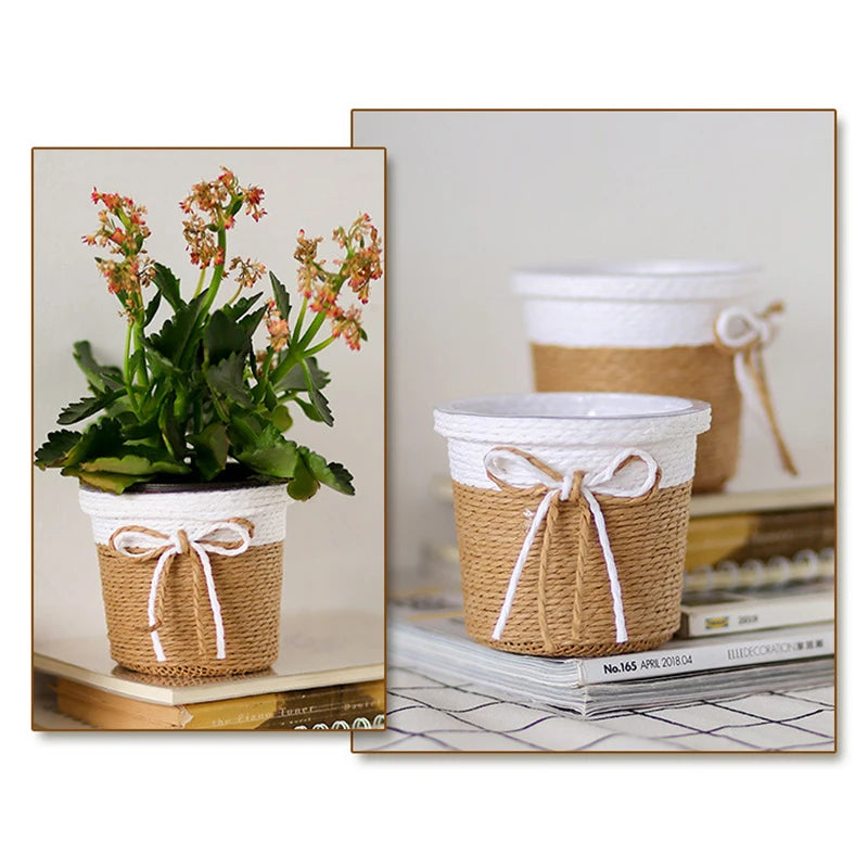 Pot de fleurs en paille tressée à la main - Décoration intérieure