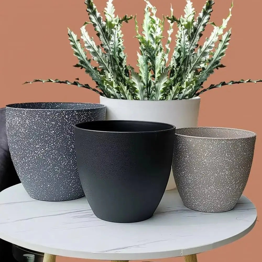 Pot de fleurs en plastique effet  pierre givré, grande capacité - Décoration intérieure