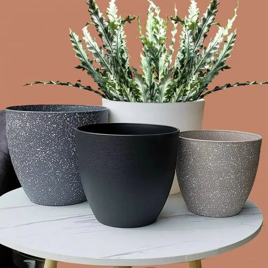 Pot de fleurs en plastique effet  pierre givré, grande capacité - Décoration intérieure
