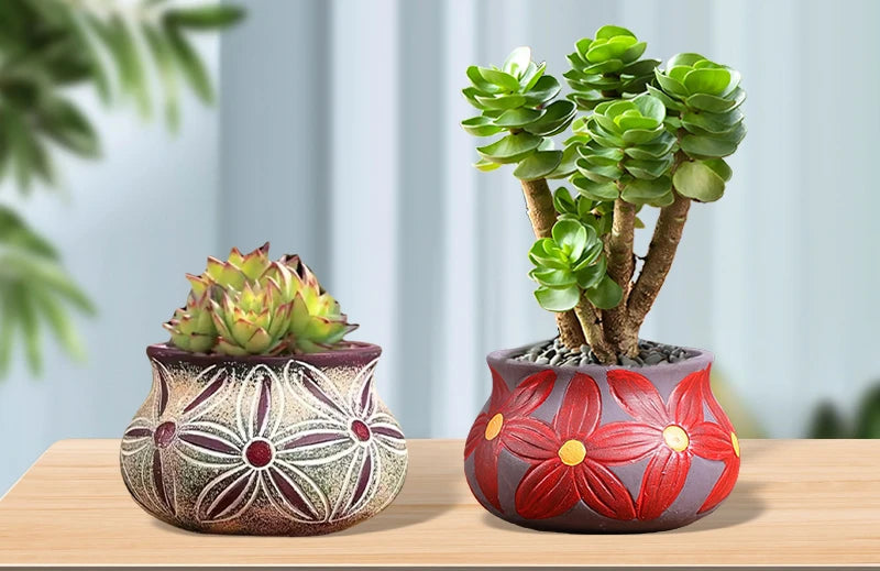 Pot en céramique rouge de style méditerranéen avec motifs vintage -Décoration intérieure