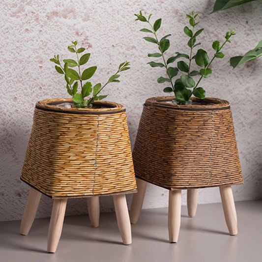 Pot à fleurs en imitation rotin tressé avec pieds amovibles, style nordique pour décoration de jardin et intérieur - Décoration intérieure