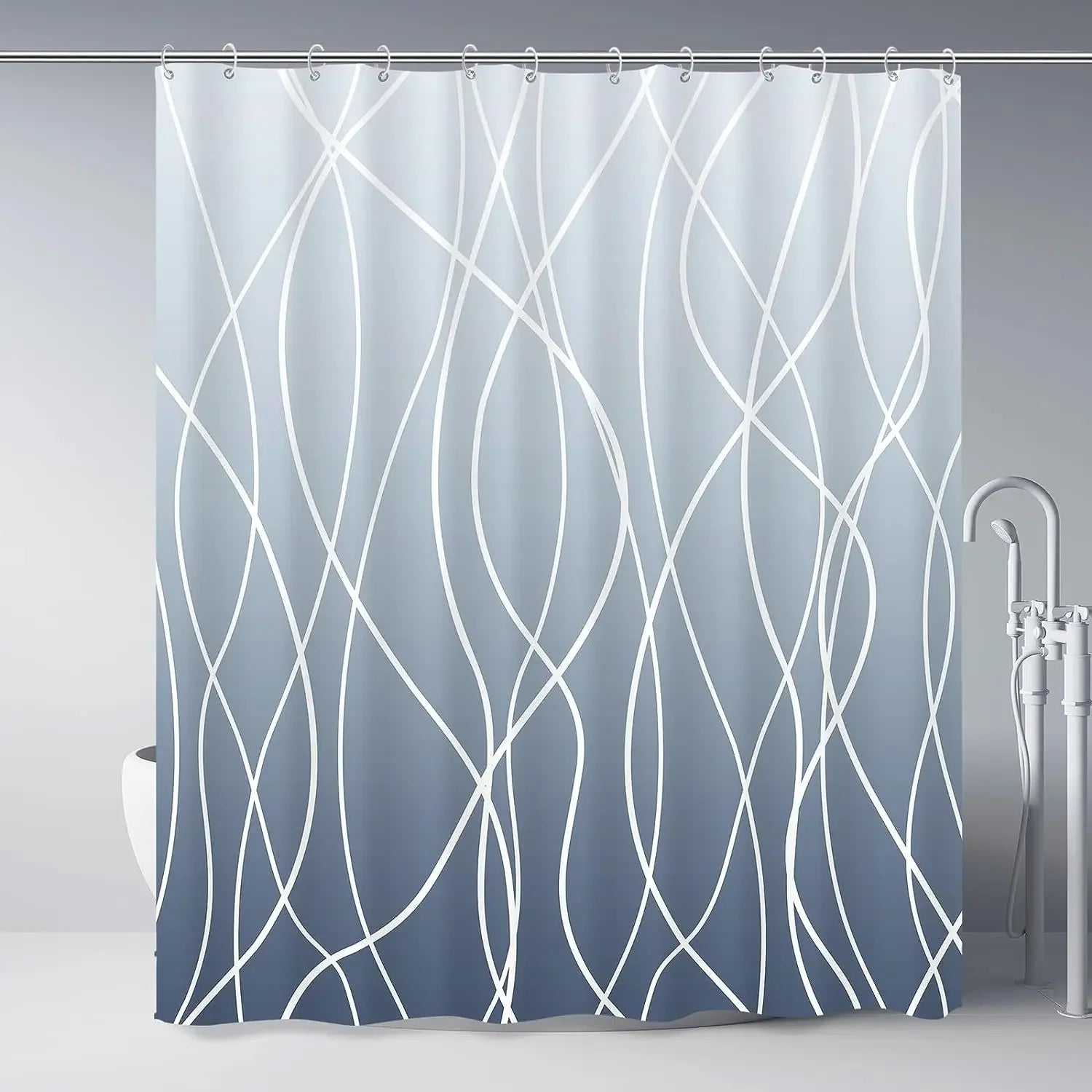 Rideau de douche en tissu ondulé à rayures noires et blanches – design moderne et décoratif pour salle de bain - Décoration intérieure