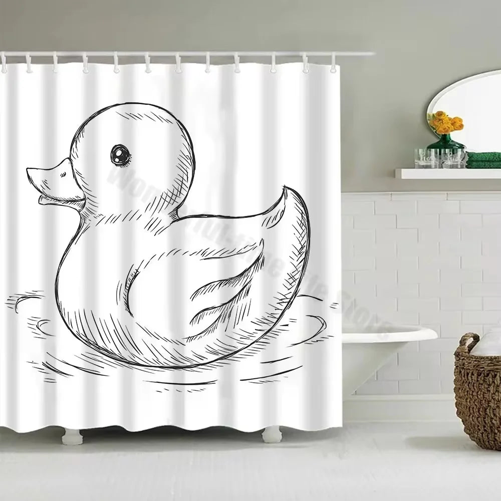 Rideau de douche imperméable avec motif canard jaune et smiley – 12 crochets inclus, décoration fun pour salle de bain - Décoration intérieur.