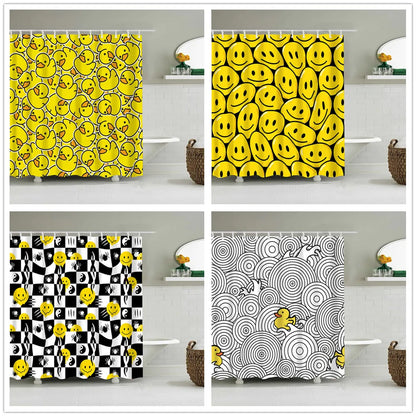 Rideau de douche imperméable avec motif canard jaune et smiley – 12 crochets inclus, décoration fun pour salle de bain - Décoration intérieur